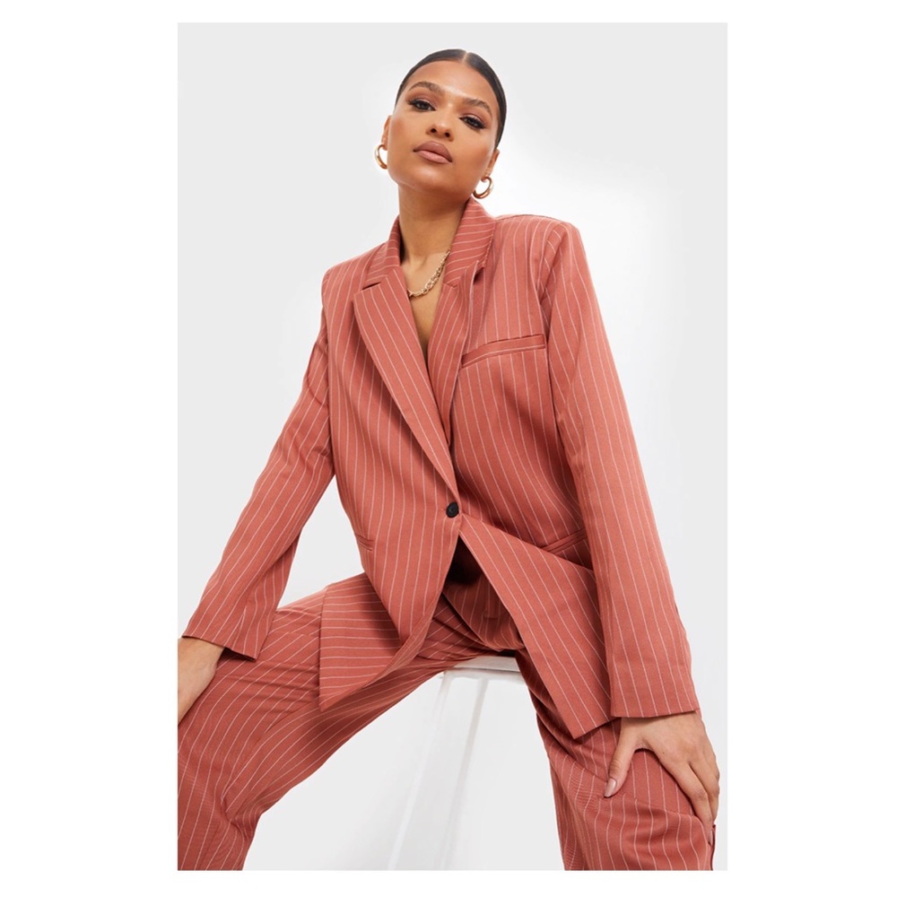 PLT - Terracotta Pinstripe Oversized Dad Blazer